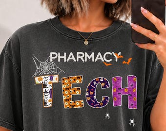 Pharmacy Tech Halloween shirt, long sleeve, sweatshirt, hoodie, Comfort Colors Pharmacy Technician, pharm squad, pharmacist