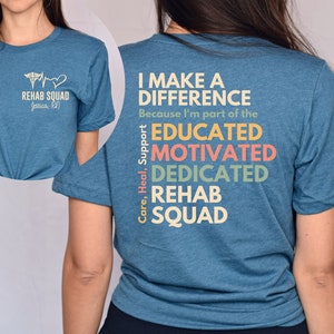 Personalized Rehab Squad shirt, long sleeve, sweatshirt, hoodie, gift, front and back, pocket custom name Rehab nurse, tech, rehabilitation