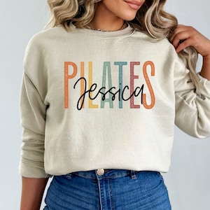 Personalized Pilates shirt, long sleeve, sweatshirt, gift, custom name Pilates teacher, gym, yoga instructor