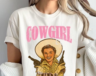 Cowgirl Up Shirt – Retro Western Cowgirl T-shirt, Pink Rodeo Tee, Cowgirl Gift Hoodie, Cute Country Sweatshirt, Long Sleeve Gift sku3 51
