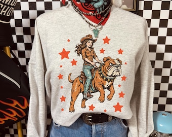 Chemise bouledogue cow-girl, t-shirt pour chien western, chemise pour chien cowboy drôle, sweat cow-girl rodéo, t-shirt graphique country girl, bouledogue occidental sku5-84