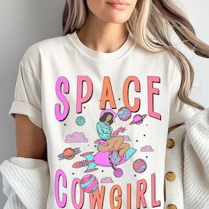 Space Cowgirl Shirt, Galaxy Cowgirl Graphic Tee – Western Rodeo Rocket Babe – T-shirt, Hoodie, Sweatshirt, Long Sleeve, Gift skuC 19