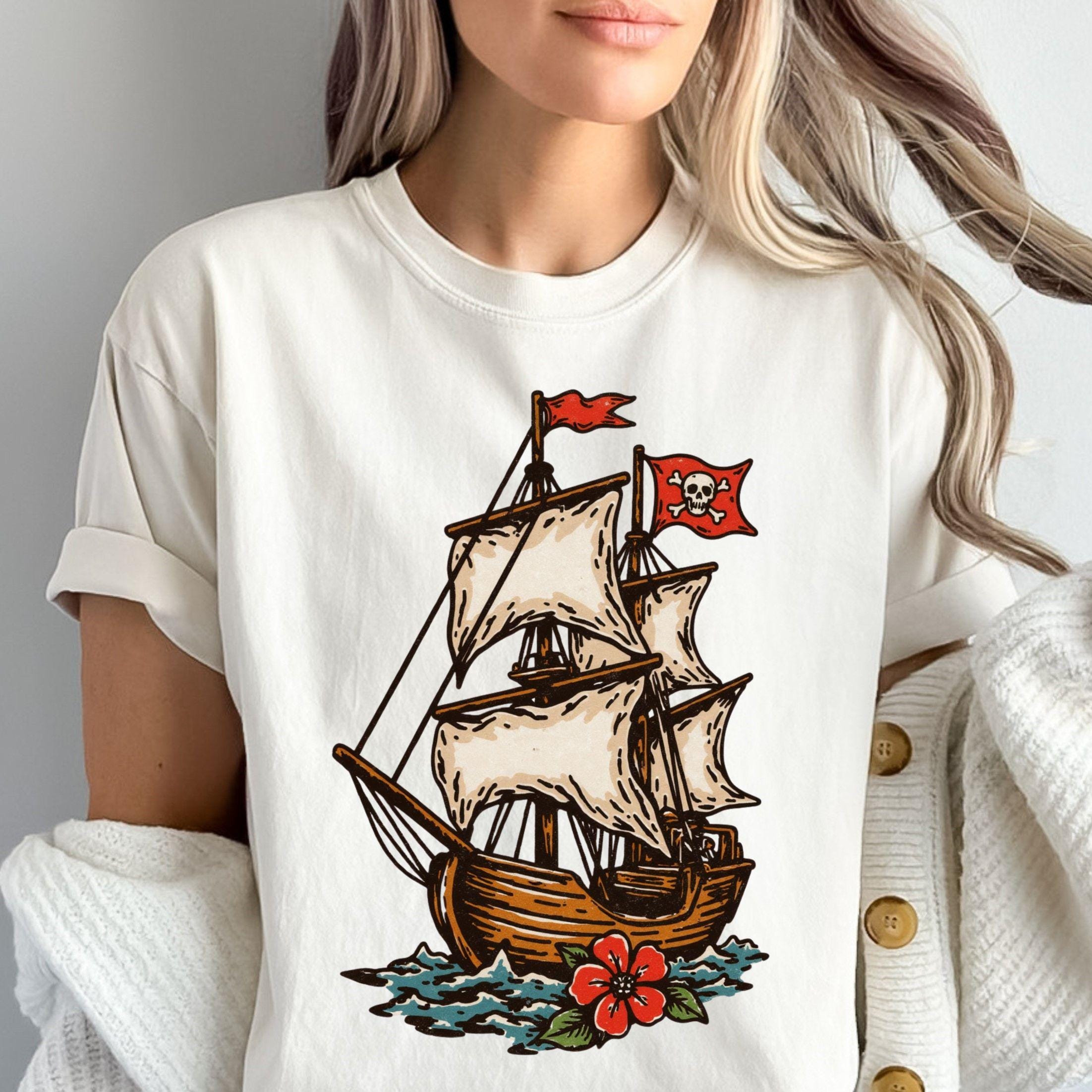 Pirate Ship T-shirt, Skull Crossbones Gift, Nautical Ocean Hoodie