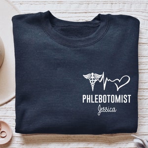 Personalized Phlebotomist shirt, long sleeve, sweatshirt, gift, custom name PBT tech, Phlebotomy technician