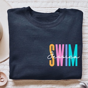Personalized swim shirt, long sleeve, sweatshirt, tank top, hoodie, gift, cute crewneck, golfer, custom name swimmer, swim coach, swimming