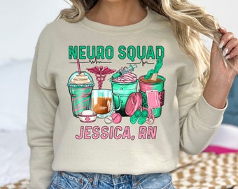 Personalized Neuro Squad shirt, long sleeve, sweatshirt, hoodie, gift, nurse week coffee custom Neurology nurse, neuroscience