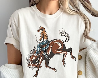 Vintage Cowboy Bronc Rider Shirt – Western Rodeo Graphic Tee for Cowgirls, Rustic Country T-Shirt, Farm Life Gift skuC 29