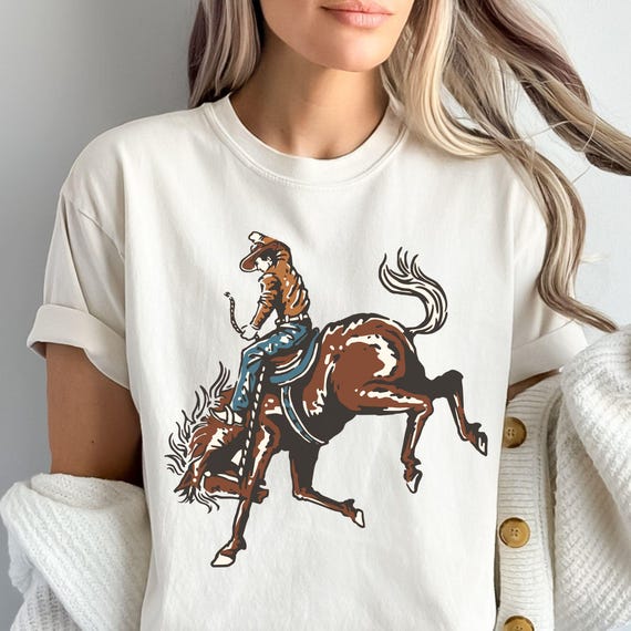 Vintage Cowboy Bronc Rider Shirt – Western Rodeo Graphic Tee for