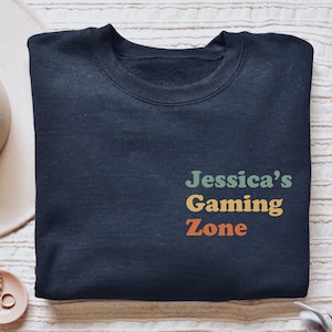 Personalized Gamer shirt long sleeve sweatshirt hoodie gift pocket custom name gaming zone, board game lover
