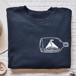 Ship model shirt, long sleeve, sweatshirt, hoodie, gift, pocket, ship in a bottle, impossible bottle, maritime art, captain, sailor gift