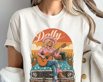 Retro Dolly Shirt Cowgirl on Truck – Western Country Graphic T-shirt, Hoodie, Sweatshirt, Long Sleeve, Concert Gift for Women sku3 20