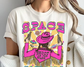 Space Cowgirl Shirt, Western Outer Space Graphic Tee – Pink Fringe UFO Cowgirl Vibe – T-shirt, Hoodie, Sweatshirt, Long Sleeve, Gift skuC 20