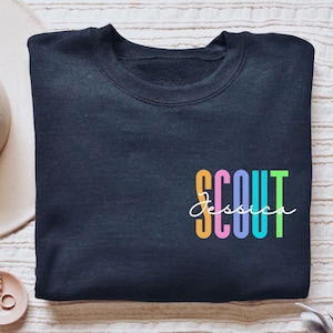 Personalized Scout shirt, long sleeve, sweatshirt, hoodie, gift, pocket Scout leader, Scout mom, Girl Scout, Scout Troop, camping