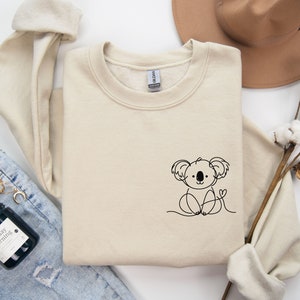 Koala pocket shirt, long sleeve, sweatshirt, hoodie, gift, one line koala art, wildlife conservation, Australian animals shirt