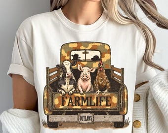 Shirt Farm Life Animal Truck – koe varken kip land T-shirt, hoodie, sweater, lange mouw, rustieke western boerderij cadeau sku3 30