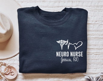 Personalisiertes Neuro Krankenschwester Shirt, Langarm, Sweatshirt, Geschenk, personalisierter Name Neurologie Krankenschwester, Neurowissenschaften