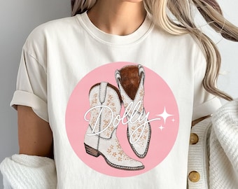 Shirt dolly cowgirl-laarzen – western grafisch T-shirt, roze country-T-shirt, retro rodeotop, schattige cowgirl-outfit, shirt concertfestival sku4 13