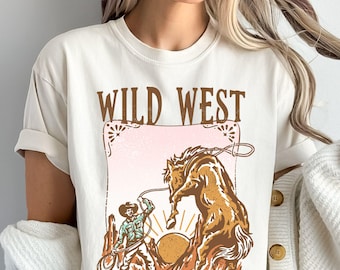 Camisa de vaquero del lejano oeste: camiseta con gráfico de caballo de rodeo retro, sudadera con capucha, sudadera de manga larga, regalo vintage del oeste para él o ella, skuC 5