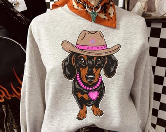 Chemise teckel cow-girl, t-shirt western pour chien viennois, sweat-shirt cowboy mignon pour chien, sweat à capuche rose pour chiot cow-girl, chemise country rétro pour chien sku5-120