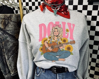 Chemise western inspirée de Dolly, t-shirt musique country rétro, chemise graphique cow-girl vintage, sweat-shirt concert de Nashville sku5-105
