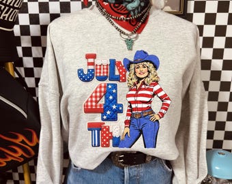 Chemise inspirée du Dolly du 4 juillet, t-shirt cow-girl patriotique, chemise graphique western américaine, t-shirt concert country du 4 juillet, cow-girl des États-Unis sku5-92
