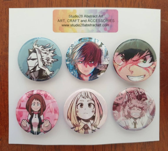Class 1-A' inspired 32mm button badges. 6pk MHA 'My Hero Academia 