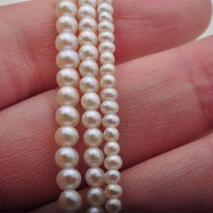 Tiny White Pearl Necklace Strand,Small Round/Near Round Freshwater Pearl Strand,Seed Pearl Bead String