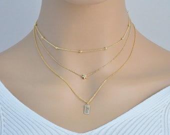 Dainty Layering Necklace set, Delicate Chain Necklaces, Gold Necklace,3 separate necklaces,Minimalist Necklaces,Gift for her