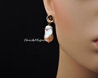 Large Fireball Pearl Earrings, Large Flameabll Pearl Earrings, Statement Earring Jewelry