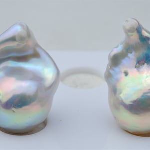 Mirror Luster!Natural Metallic White Color Baroque Pearl Pair,Natural Metallic Fireball Pearls---ACM07