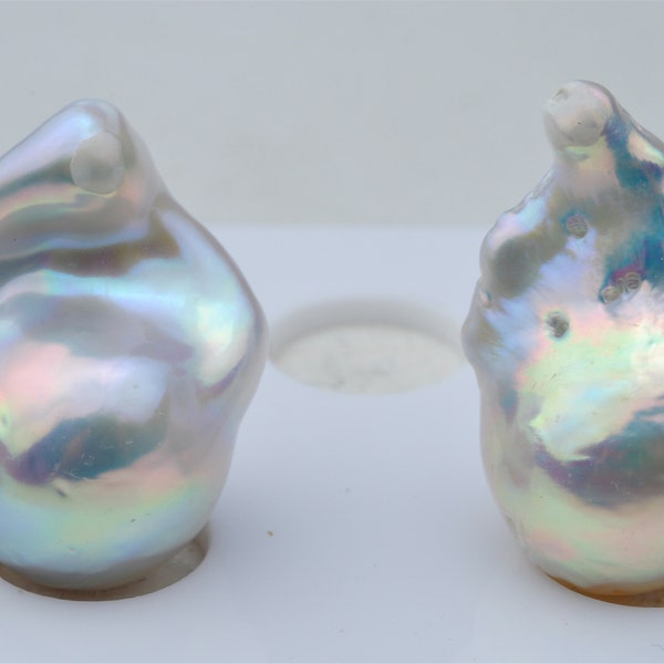 Miroir Luster! Paire de perles baroques de couleur blanche métallique naturelle, perles métalliques naturelles ---ACM07