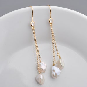White Keshi Pearl Earring, Gold Filled Pearl Earrings, Golden Dangle Earrings-gift for her-gift for mom