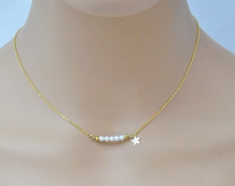 Dainy Pearl Necklace-Delicate Chain with Natural Freshwater Pearls, Tiny Pearl Choker Necklace