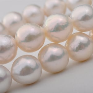 Pärlsträng med naturlig vit färg, Edisonpärlpärlor, naturlig halvbarock sötvattenkärnpärlsträng för halsbandsdesign --- EMP082 bild 1