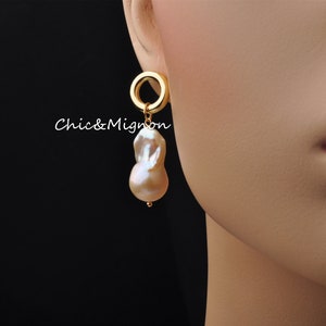 Large Natural Flameball Pearl Stud Earrings, Large Baroque Pearl Drop Earrings
