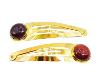 Gemstone Kippah/Yarmulke Clips - Red Tiger Eye