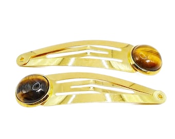 Gemstone Kippah/Yarmulke Clips - Tiger Eye