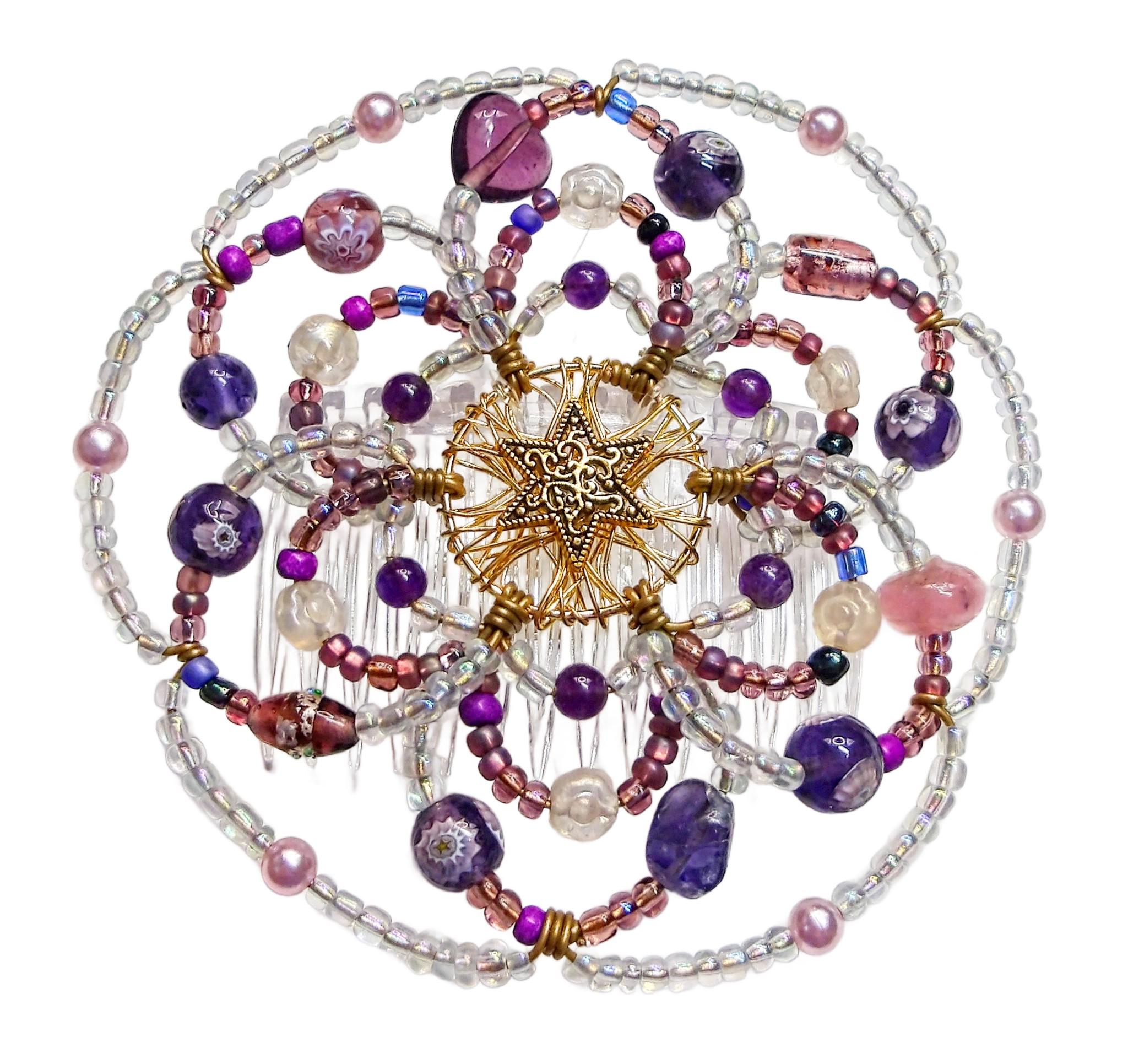 Handmade Beaded Kippah/Yarmulke For Women - Off White, Fully Beaded With Comb
