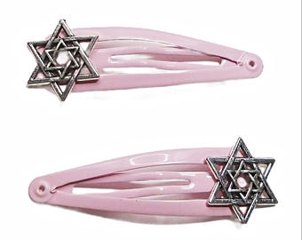 Kippah/Yarmulke Clips - Silver Star of David on Pink Clips