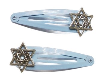 Kippah/Yarmulke Clips - Silver Star of David on Light Blue Clips