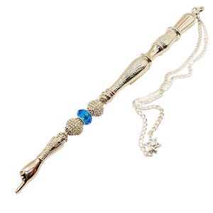Silver-Toned Yad - Deep Aqua Crystal