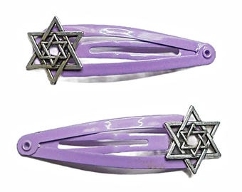 Kippah/Yarmulke Clips - Silver Star of David on Lavender Clips