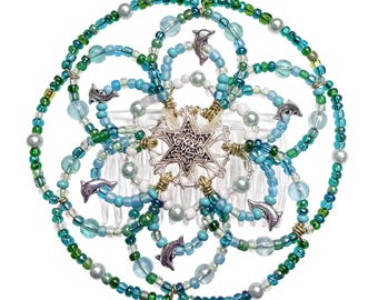 Ladies Beaded Kippah - "Dolphins in the Deep Green Sea" - Jewish, Judaica, kippot, yarmulke, Bar Mitzvah, Bat Mitzvah, shul head covering