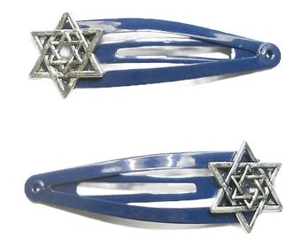 Kippah/Yarmulke Clips - Silver Star of David on Navy Blue Clips