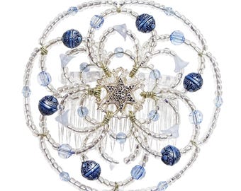 Ladies Beaded Kippah - "Callas in Blue" - Jewish, Judaica, kippot, yarmulke, Bar Mitzvah, Bat Mitzvah, shul head covering