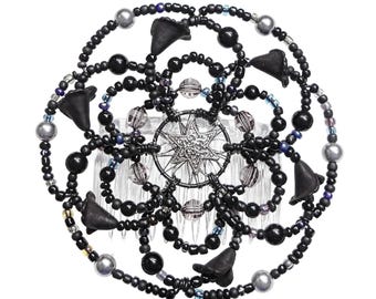 Ladies Beaded Kippah - "Black Callas with Onyx" - Jewish, Judaica, kippot, yarmulke, Bar Mitzvah, Bat Mitzvah, shul head covering