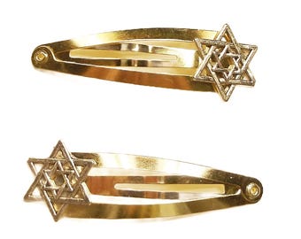 Kippah/Yarmulke Clips - Silver Star of David on Gold Clips