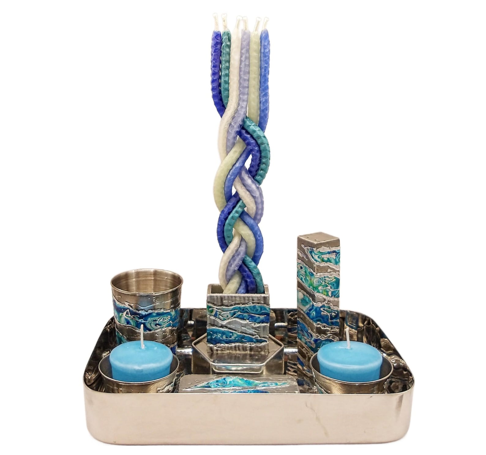 10-Piece Shabbat/Havdalah Set - Shades of Blue