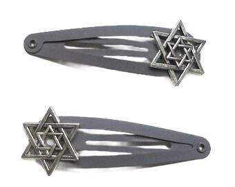 Kippah/Yarmulke Clips - Silver Star of David on Matte Charcoal Clips