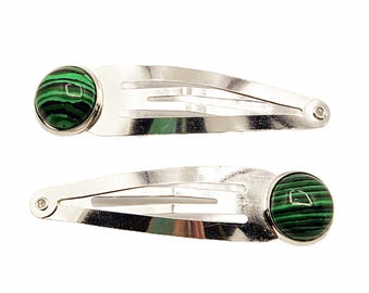 Gemstone Kippah/Yarmulke Clips - Malachite Stones